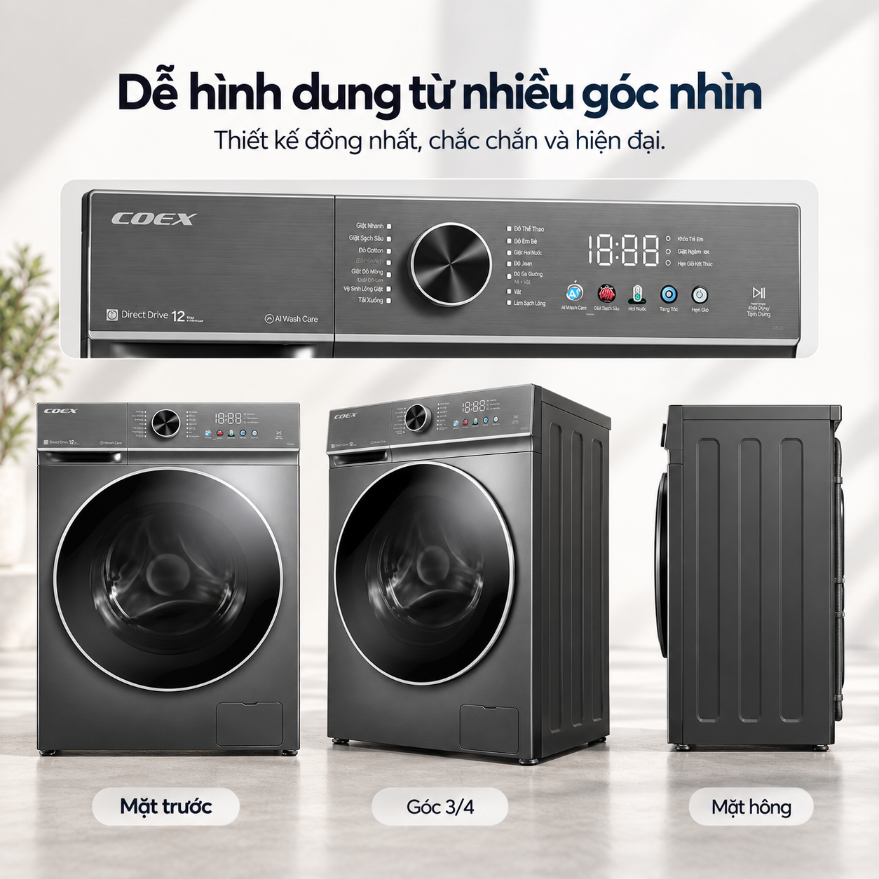 Máy giặt lồng ngang AI DD Inverter Coex 10.5 kg FW-11CW1413SG