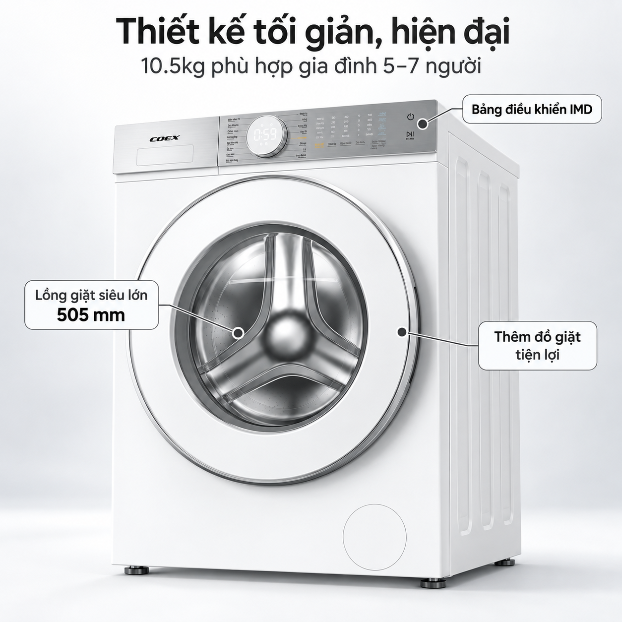 Máy giặt lồng ngang AI DD Inverter Coex 10.5 kg FW-11CW1415WG-BS