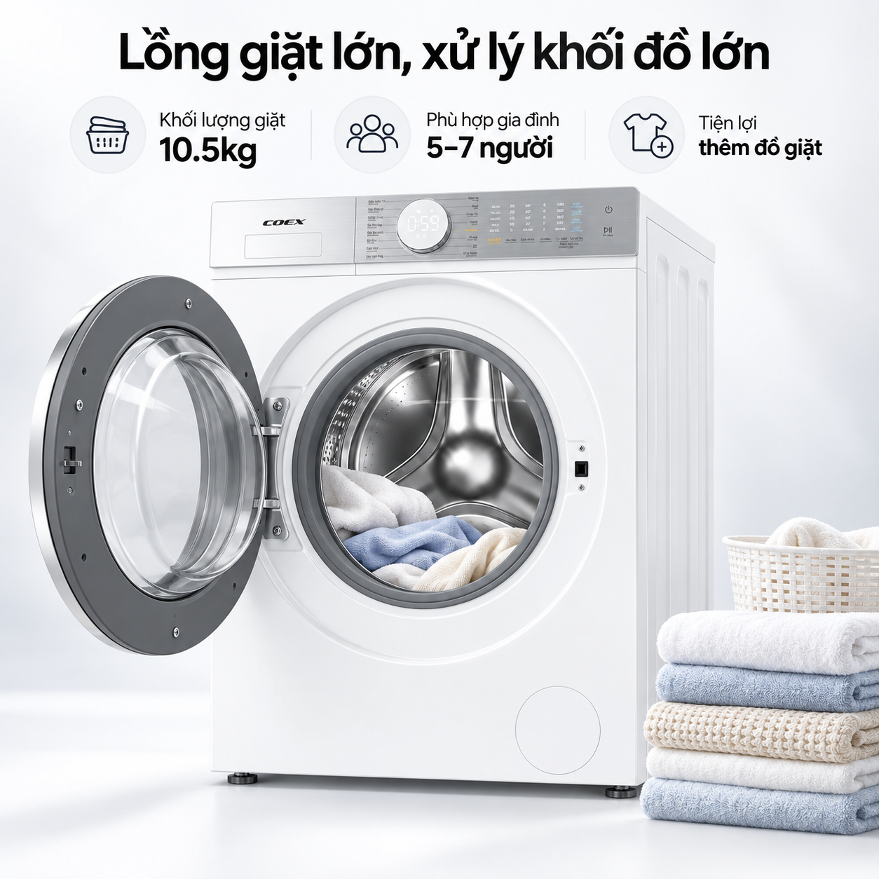 Máy giặt lồng ngang AI DD Inverter Coex 10.5 kg FW-11CW1415WG-BS