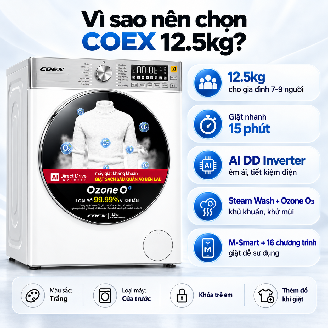 Máy giặt lồng ngang AI DD Inverter Coex 12.5 kg FW-12CW1416IWB