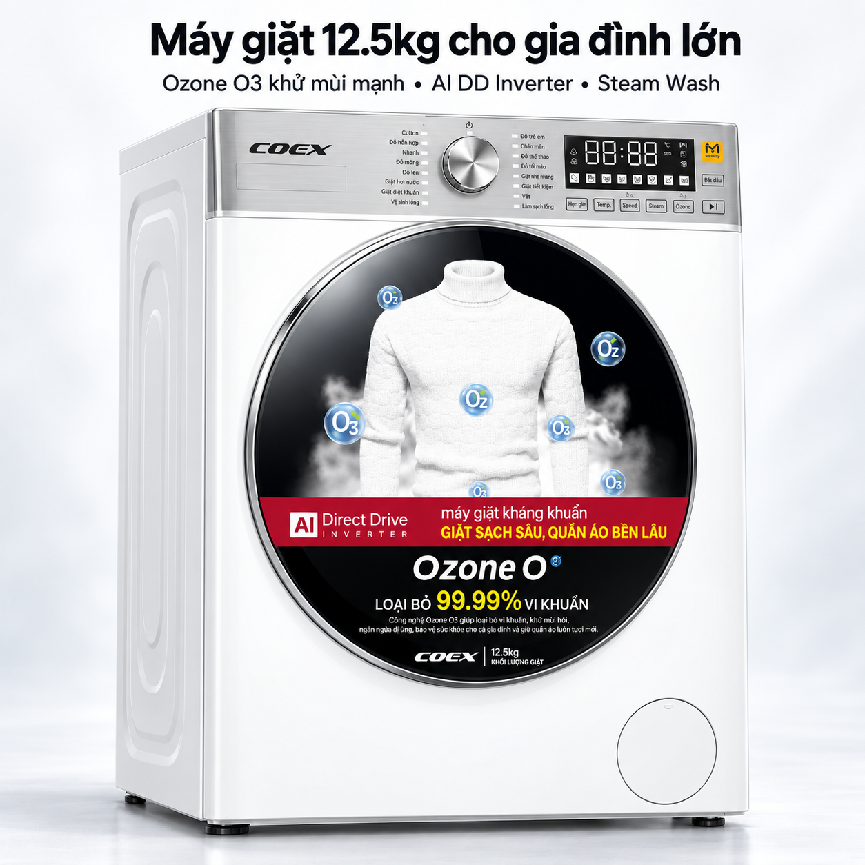 Máy giặt lồng ngang AI DD Inverter Coex 12.5 kg FW-12CW1416IWB