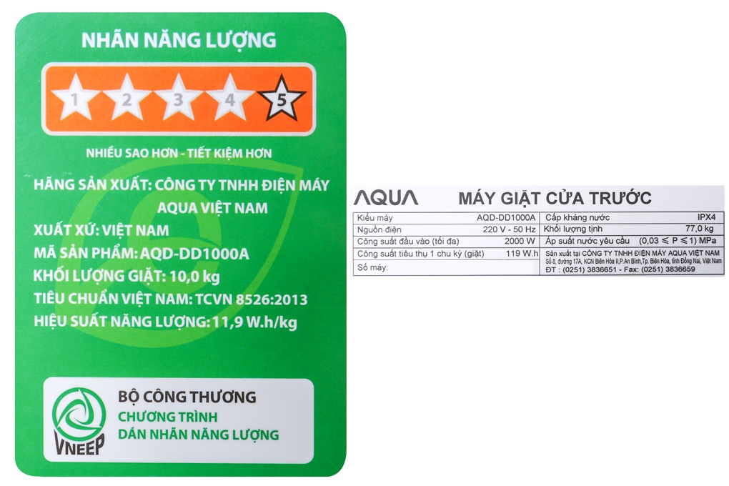 Máy giặt lồng ngang Aqua 10Kg AQD-DD1000A(N2)