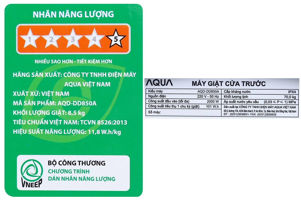 Máy giặt lồng ngang Aqua 8.5Kg AQD-D850A(N2)