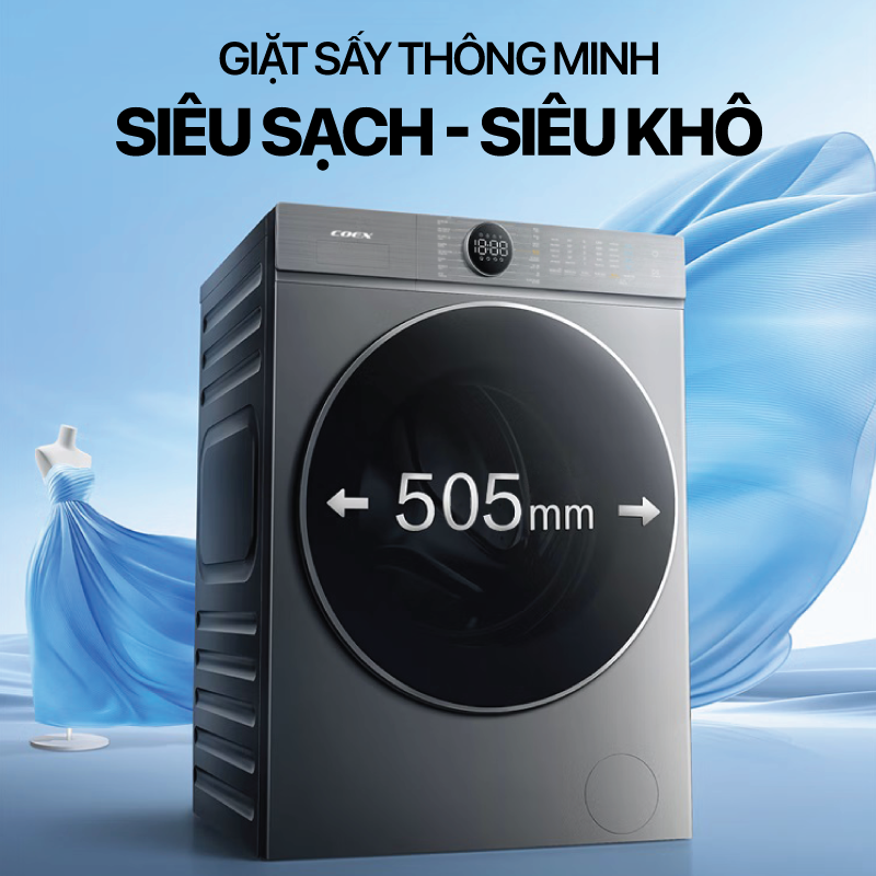 Máy giặt lồng ngang Coex Inverter 10,5kg + Sấy 7Kg FW -11CW1416DWG-BS