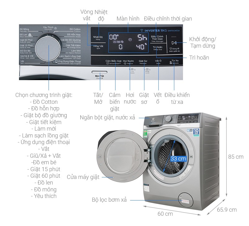 Máy giặt lồng ngang Electrolux 11Kg EWF1142BESA