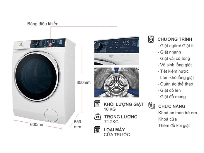 Máy giặt lồng ngang Electrolux Inverter 10Kg EWF1024P5WB