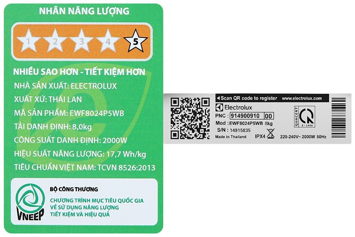 Máy giặt lồng ngang Electrolux Inverter 8Kg EWF8024P5WB