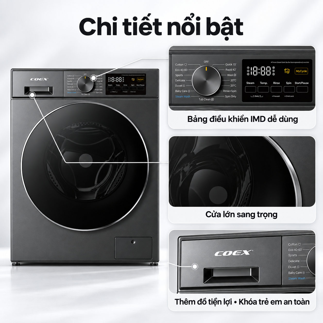 Máy giặt lồng ngang Inverter Coex 10.5 kg FW-11CW1420WG