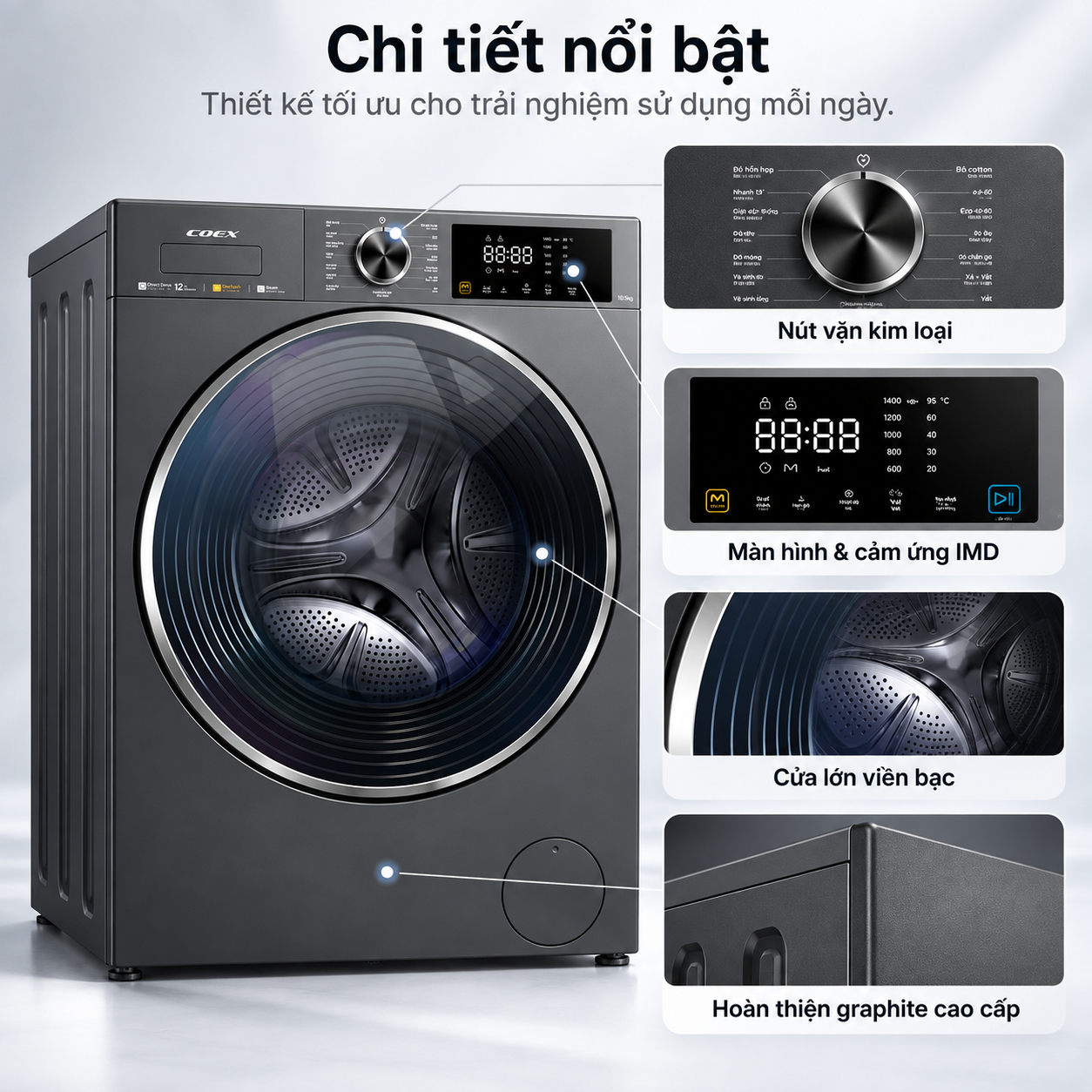 Máy giặt lồng ngang Inverter Coex 10.5kg FW-11CW1420BW