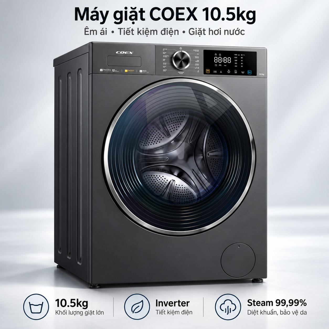 Máy giặt lồng ngang Inverter Coex 10.5kg FW-11CW1420BW