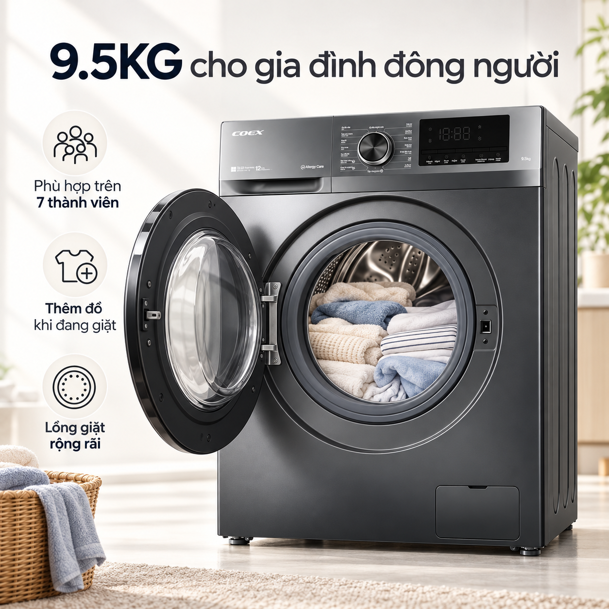 Máy giặt lồng ngang Inverter Coex 9.5 kg FW-95CW1409ISG-11