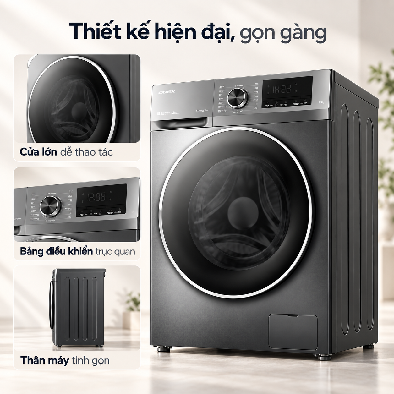 Máy giặt lồng ngang Inverter Coex 9.5 kg FW-95CW1409ISG-11
