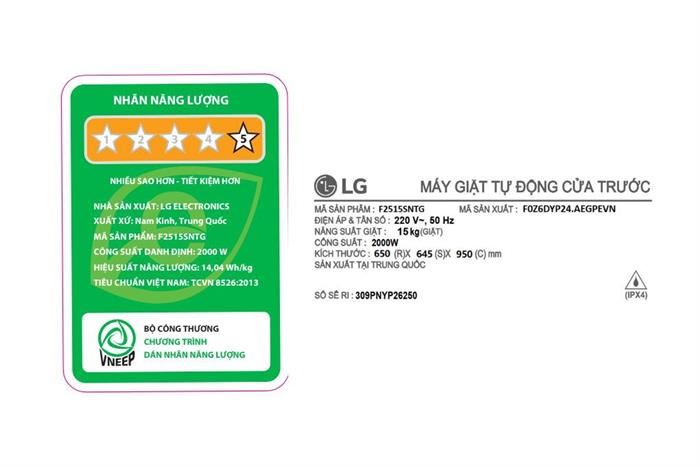 Máy giặt lồng ngang LG AI DD Inverter  15kg F2515SNTG