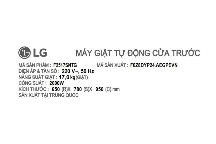 Máy giặt lồng ngang LG AI DD Inverter 17kg F2517SNTG