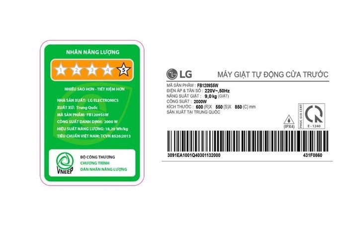 Máy giặt lồng ngang LG Inverter 9Kg FB1209S5W