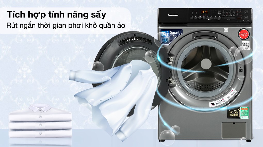 Máy giặt lồng ngang Panasonic Inverter 10Kg+sấy 6Kg NA-S106FC1LV