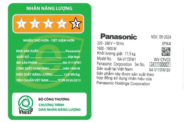 Máy giặt lồng ngang Panasonic Inverter 11.5 kg NA-V115FW1BV