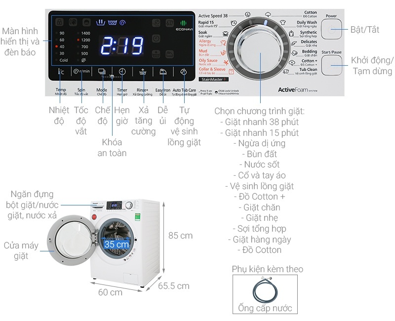 Máy giặt lồng ngang Panasonic Inverter 9Kg NA-V90FG1WVT