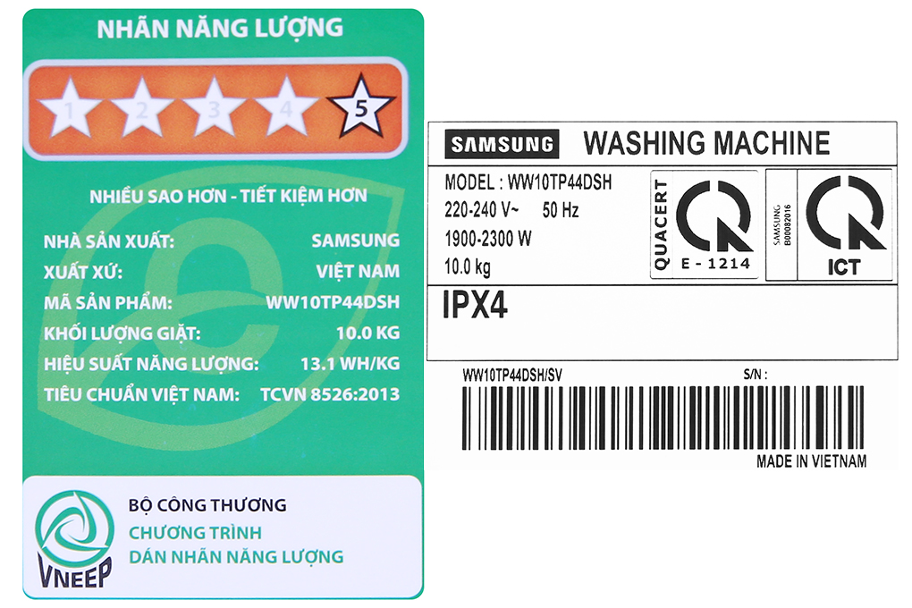 Máy giặt lồng ngang Samsung AI Inverter 10Kg WW10TP44DSH/SV