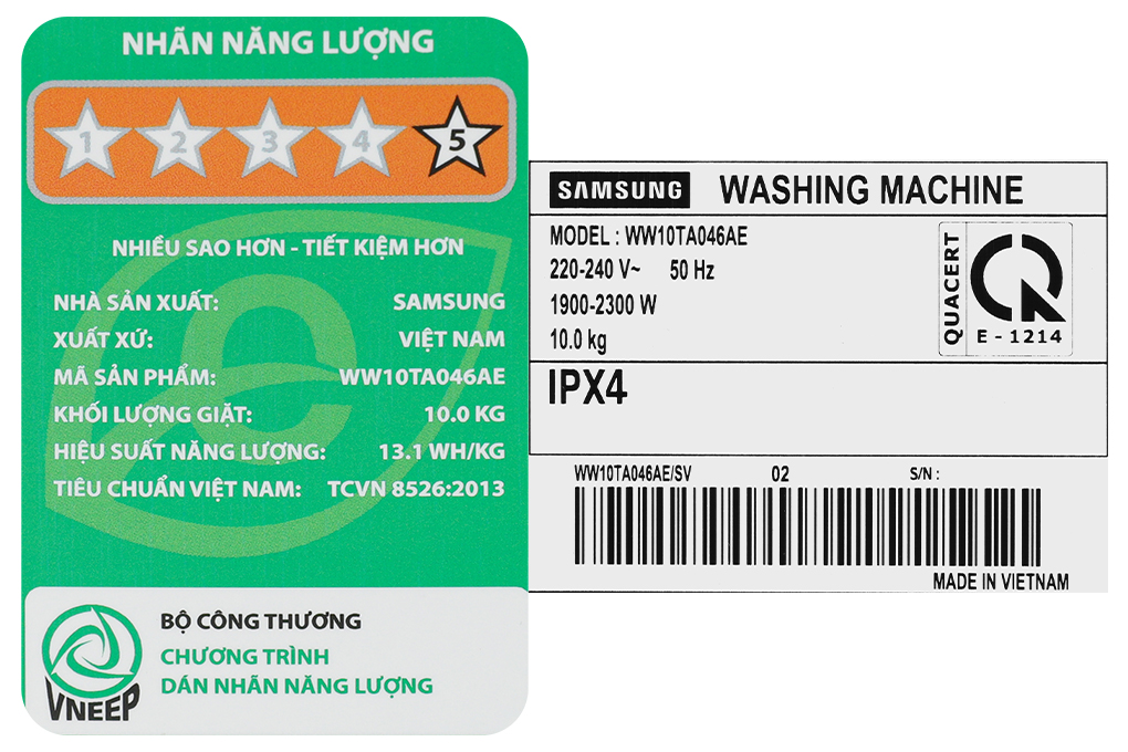 Máy giặt lồng ngang Samsung Inverter 10Kg WW10TA046AE/SV