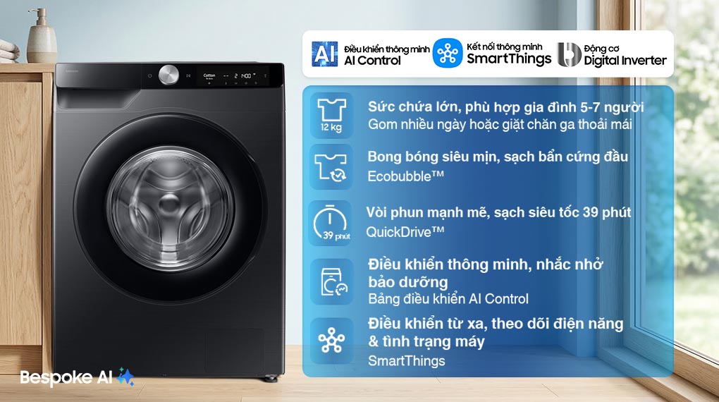 Máy giặt Lồng ngang Samsung Inverter 12 kg WW12CG604DLBSV