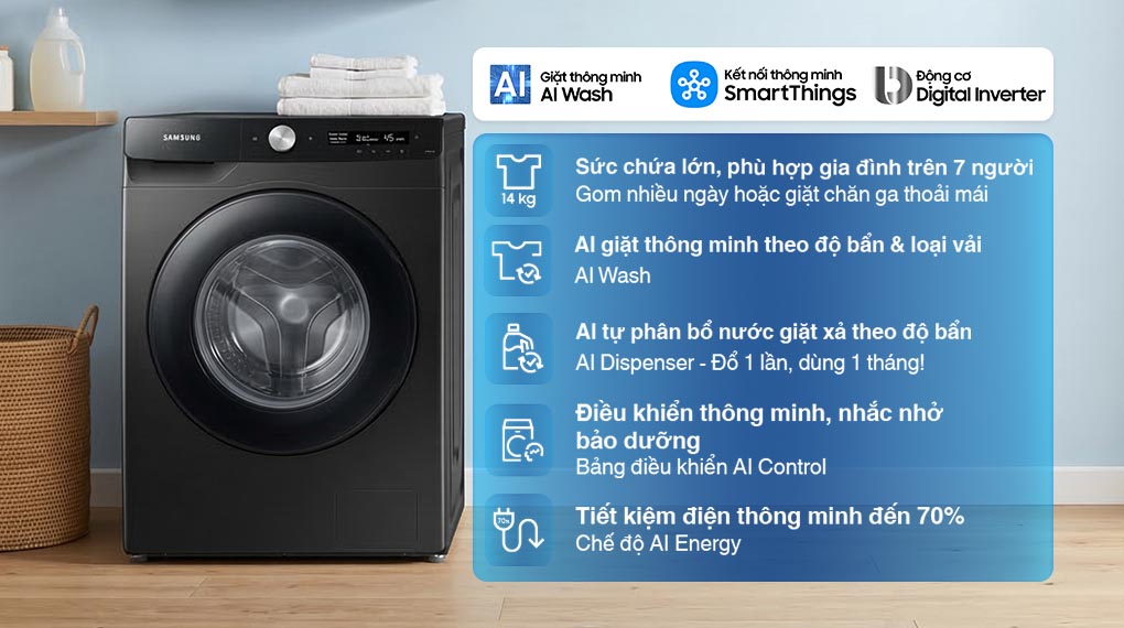 Máy giặt lồng ngang Samsung Inverter 14Kg WW14BB944DGBSV