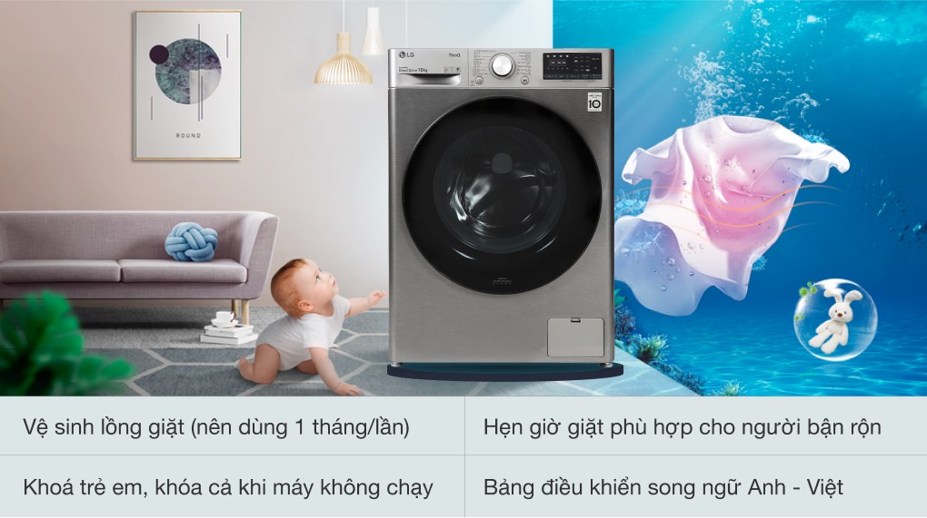 Máy giặt lồng ngang thông minh LG AI DD 10kg FV1410S4P