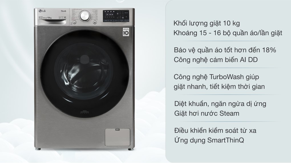 Máy giặt lồng ngang thông minh LG AI DD 10kg FV1410S4P