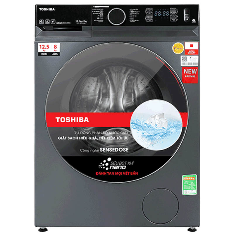 Máy giặt lồng ngang Toshiba Inverter 12,5Kg + sấy 8Kg TWD-BM135GF4V(MG)