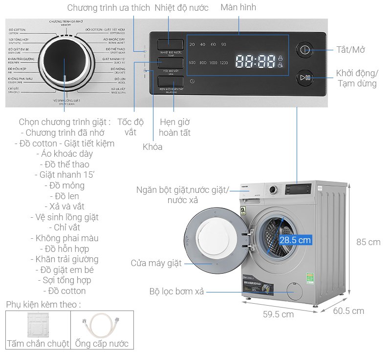 Máy giặt lồng ngang Toshiba Inverter 9.5Kg TW-BK105S3V(SK)