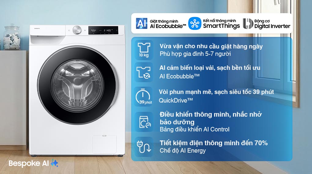 Máy giặt Samsung AI EcoBubble Inverter 10 kg WW10DG6U34LESV