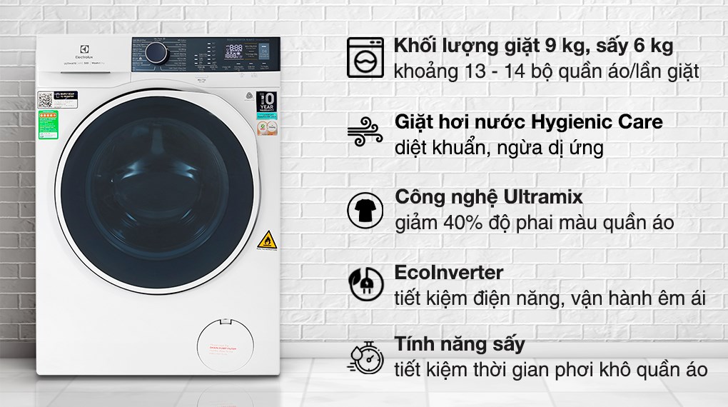 Máy giặt sấy Electrolux 9Kg + sấy 6Kg EWW9024P5WB