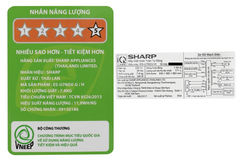Máy giặt Sharp 7.8Kg ES-U78GV-G (Màu xanh)