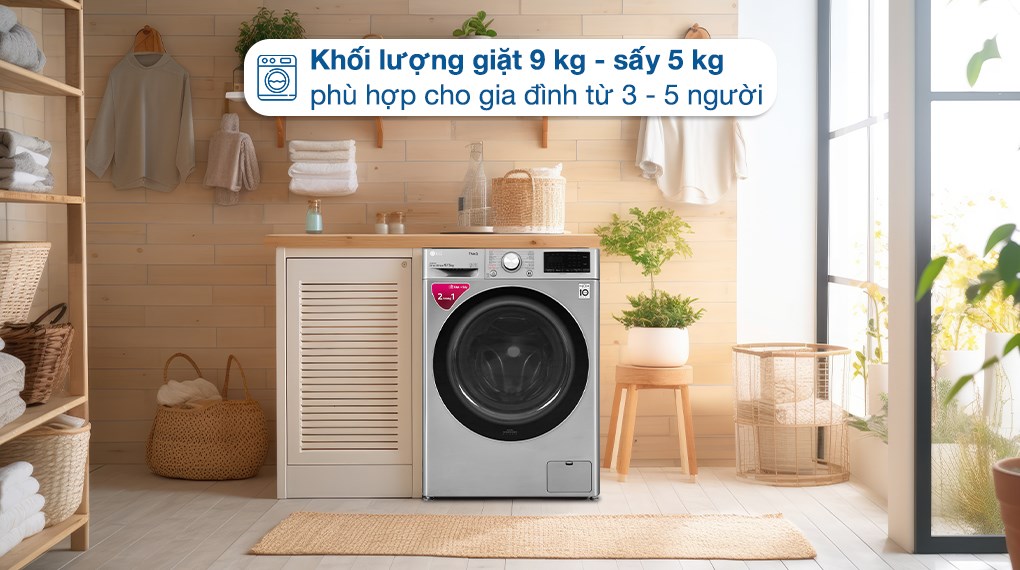 Máy giặt thông minh LG AI DD 9kg+ sấy 5kg FV1409G4V