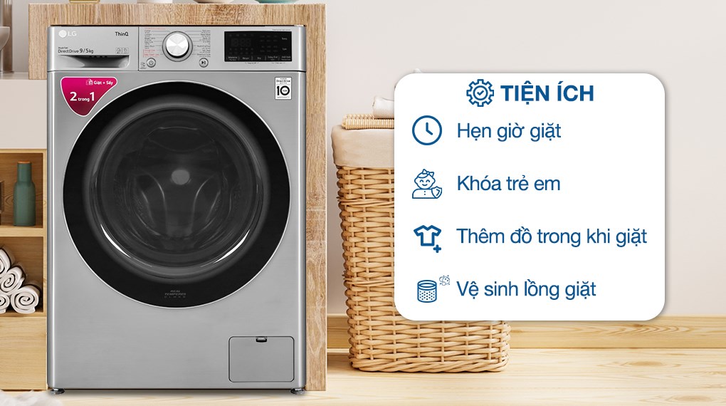 Máy giặt thông minh LG AI DD 9kg+ sấy 5kg FV1409G4V