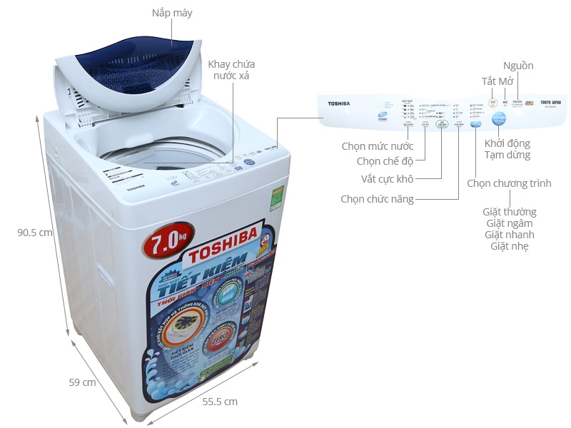 Máy giặt 7 Kg Toshiba AW-A800SV/WV lồng đứng