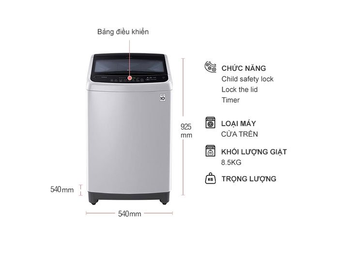 Máy giặt LG lồng đứng 8.5kg T2185VS2M Smart Inverter