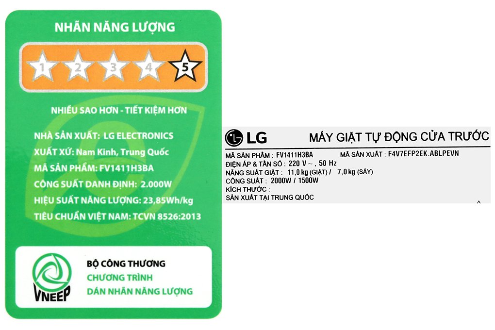 Máy giặt lồng ngang LG Inverter 11Kg + sấy 7Kg FV1411H3BA