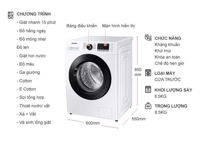 Máy giặt lồng ngang Samsung Inverter 8.5Kg WW85T4040CE/SV