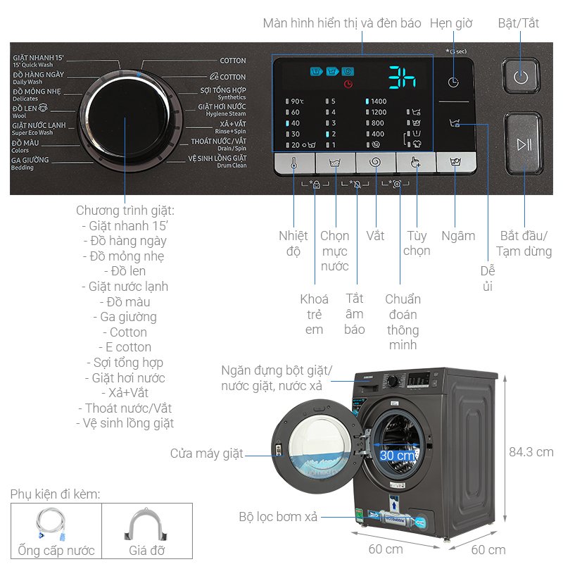 Máy giặt lồng ngang Samsung Inverter 9.5Kg WW95TA046AX/SV