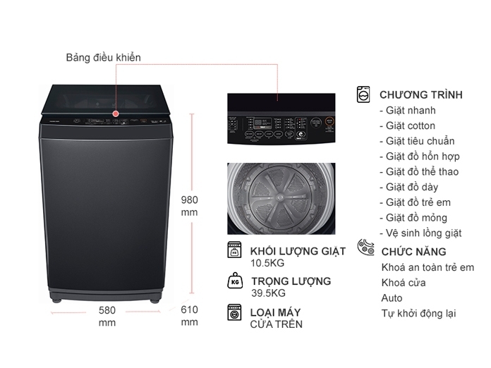 Máy giặt Toshiba Inverter 10,5Kg AW-DUK1160HV(SG)
