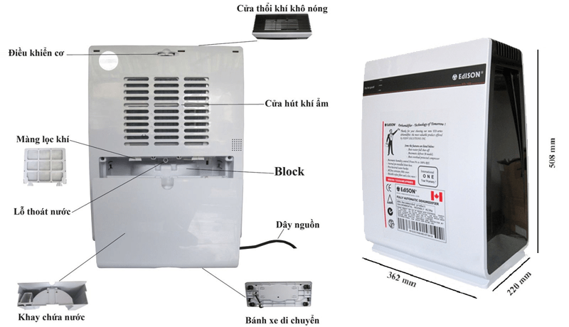 Máy hút ẩm EDISON ED-16B (16L/h) Nhập khẩu Thái Lan