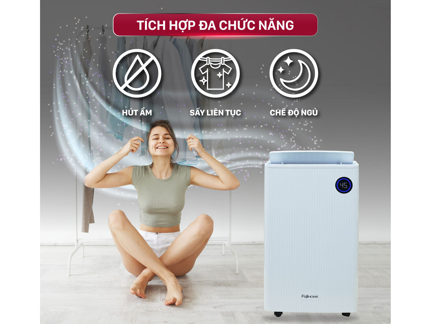 Máy hút ẩm kết hợp lọc khí 25L FujiHome DH25W-HEPA-NEW WIFI