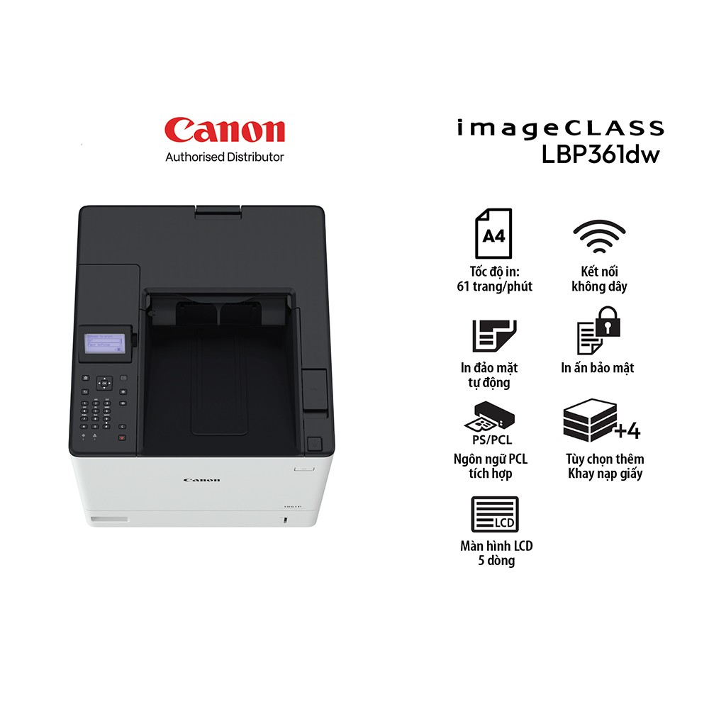 Máy in laser đen trắng Canon LBP361dw (In đảo mặt| A4| A5| USB| LAN| WIFI)