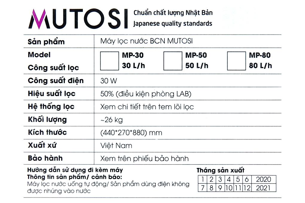 Máy lọc nước bán công nghiệp Mutosi RO 6 cấp MP-30