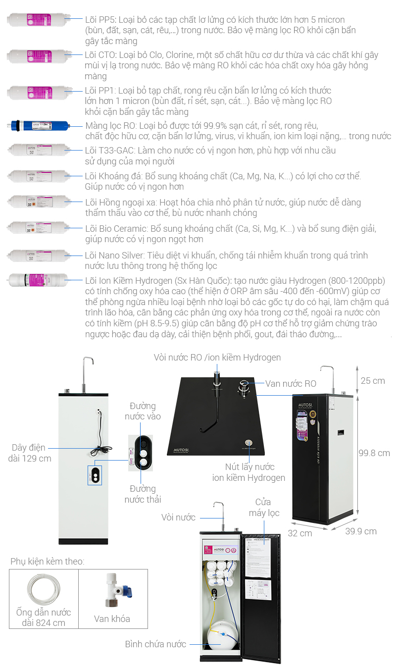 Máy lọc nước ion kiềm Mutosi Hydrogen 10 cấp MP-S1001H