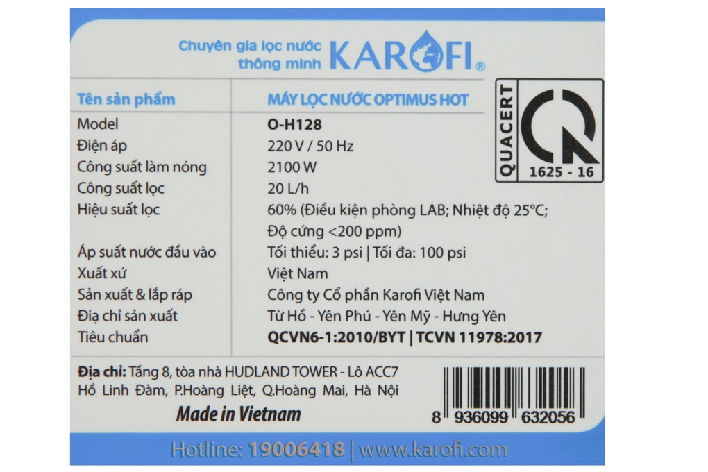 Máy lọc nước Karofi 8 cấp Optimus Hot O-H128