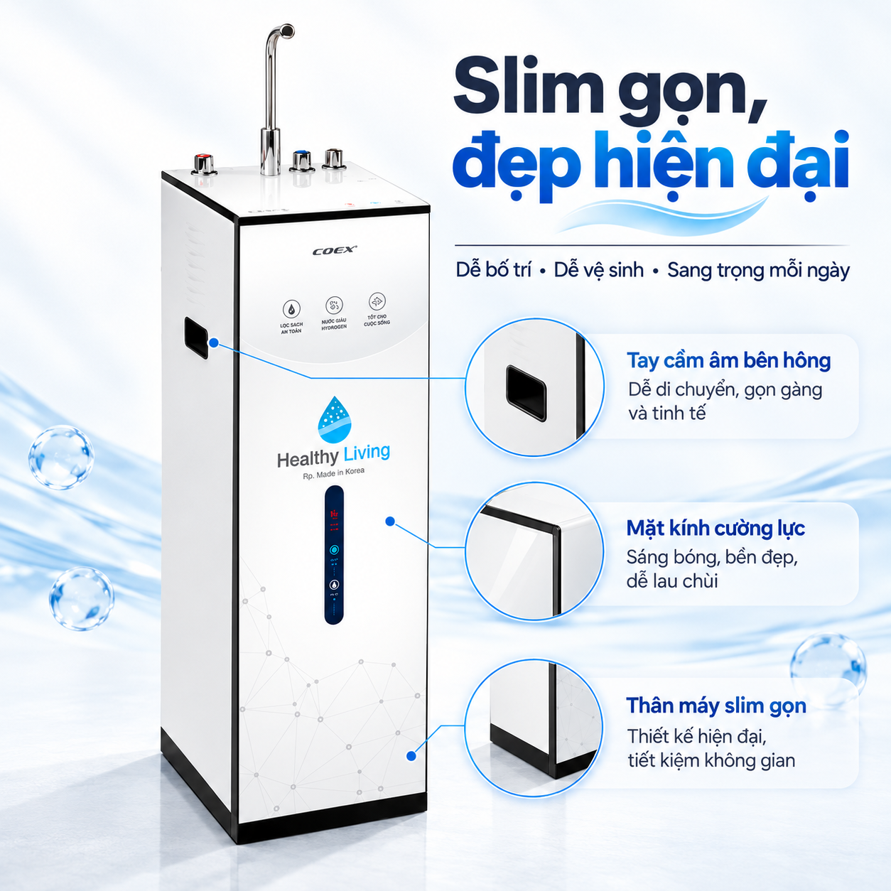 Máy lọc nước nóng lạnh Hydrogen 9 cấp Coex WP-7311H (Slim-White)