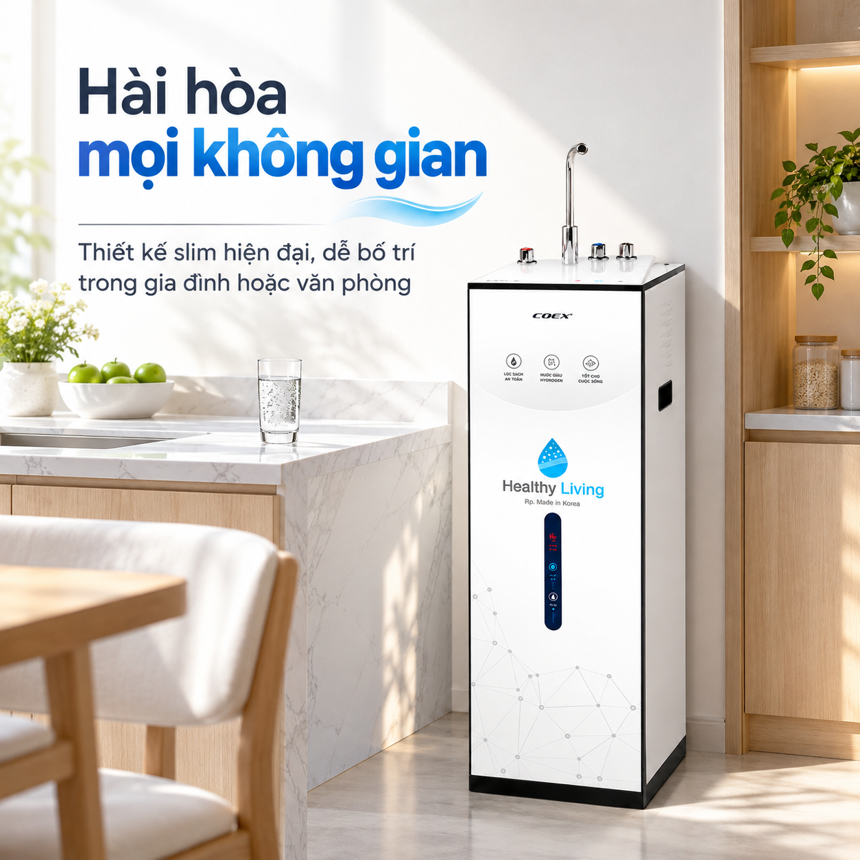 Máy lọc nước nóng lạnh Hydrogen 9 cấp Coex WP-7311H (Slim-White)