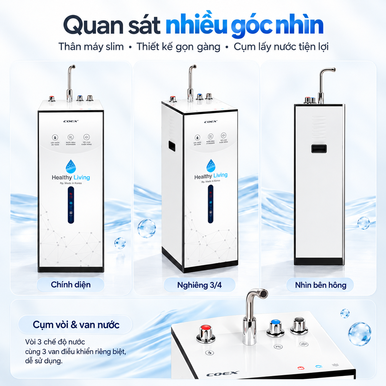 Máy lọc nước nóng lạnh Hydrogen 9 cấp Coex WP-7311H (Slim-White)